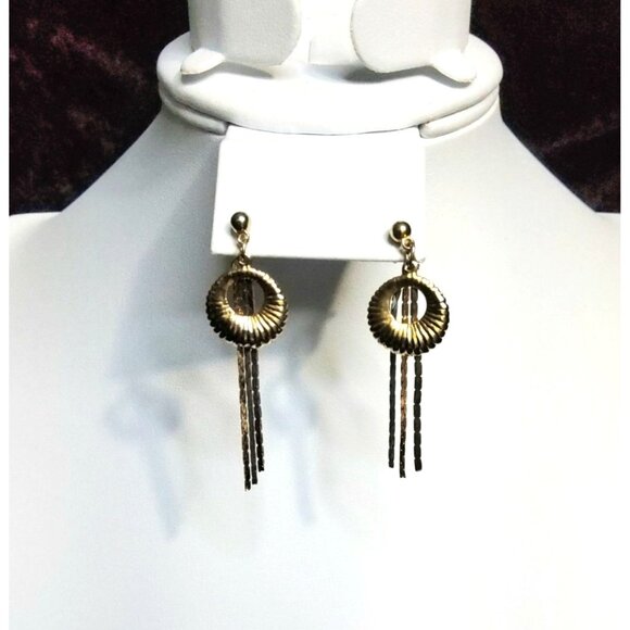 vintage gold/silver tone ribbed circle, tassel design push back earrings - Picture 1 of 4